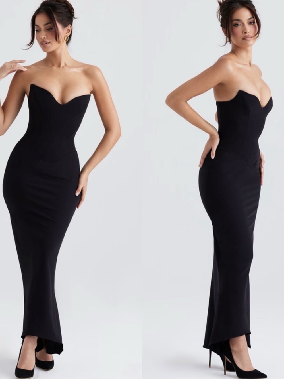 House of CB Black Strapless Sweetheart Column Gown Sabine